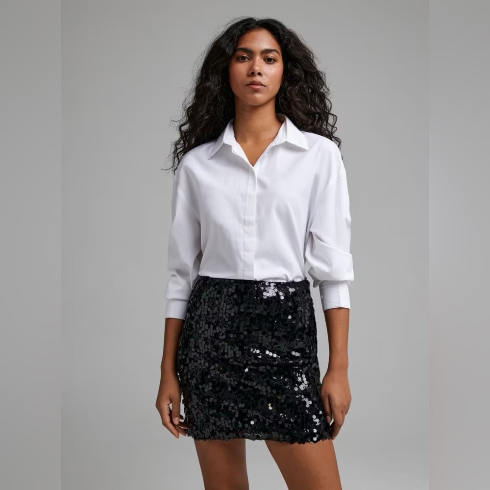 NWT Anthropology Mare Mare Button Down Twofer White & Black Sequin Dress